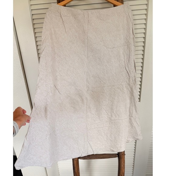 Zara Linen Midi Skirt A Line Neutral Tan Beige Casual Lightweight Summer SIze L - Picture 4 of 4